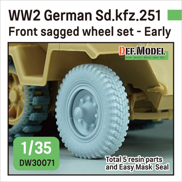 DEF models  1/35 WW2 German Sd.kfz.251 Half-track front sagged wheel set - Early ( for 1/35 Sd.kfz.251 kit)
