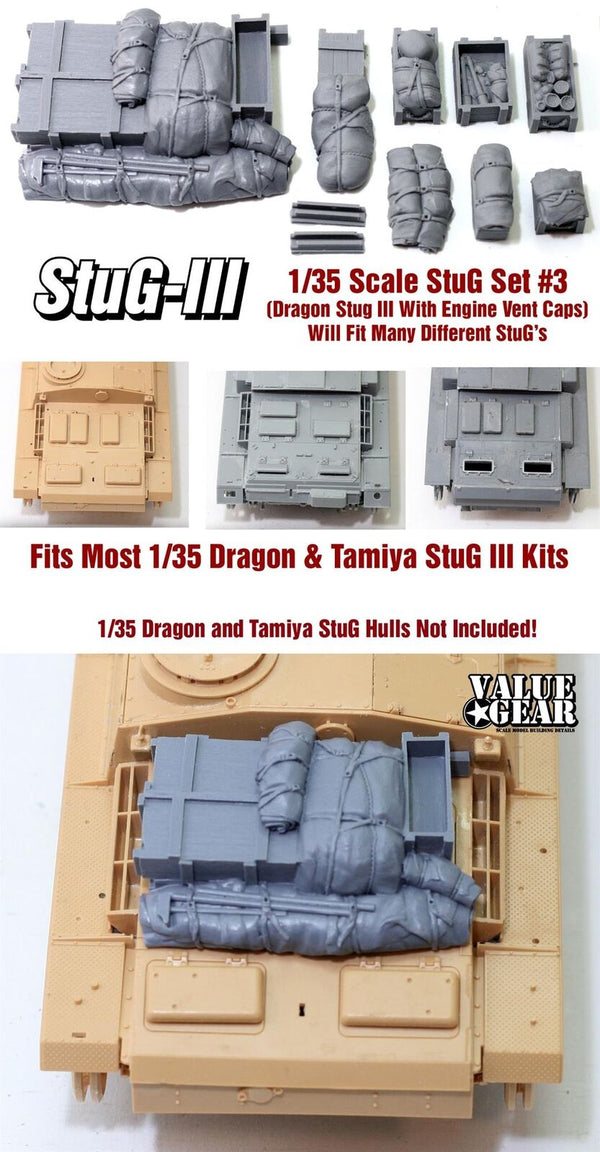 StuG Stowage Set #3. Fits All 1/35 Dragon & Tamiya StuG III E/F/F8/G Kits and others.