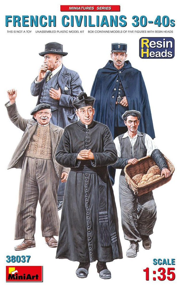 Miniart 1/35 scale WW2 era FRENCH CIVILIANS '30-'40s. RESIN HEADS