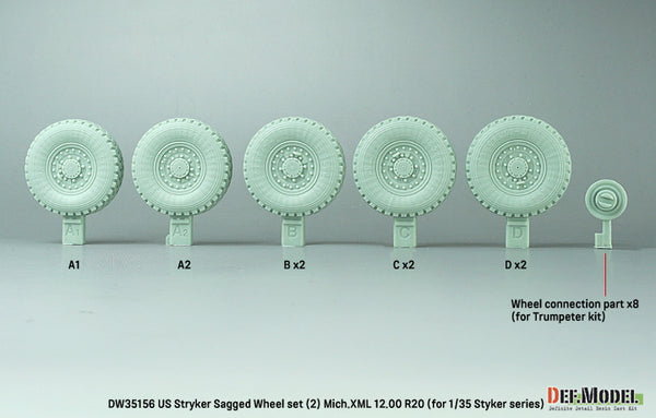 DEF Models 1/35 US M1126 Stryker XZL Sagged wheel set (2) (for Stryker series 1/35) ( Release Nov.2022)