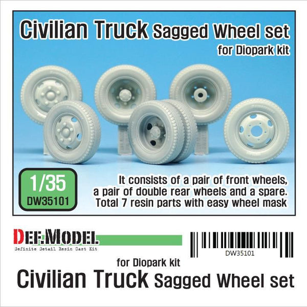 1/35 Scale resin model upgrade kit Civilian Truck Sagged Wheel Set