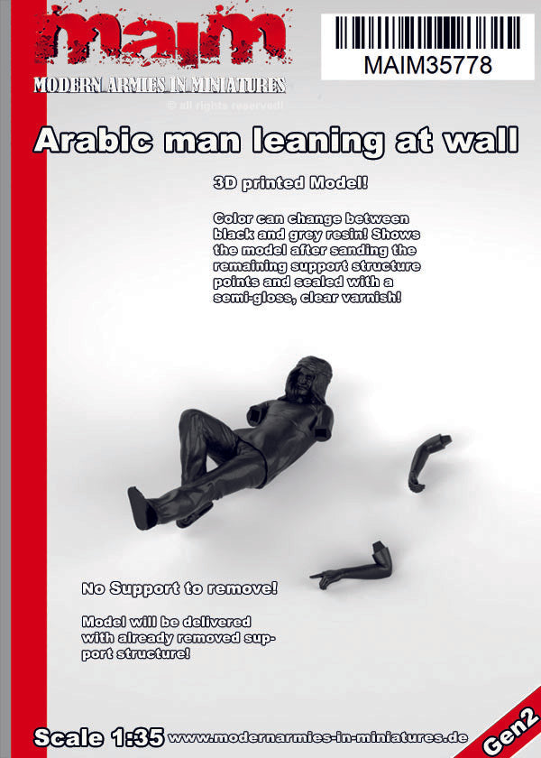 MaiM 1/35 scale 3D printed  Arabic Man leaning against wall / 1:35