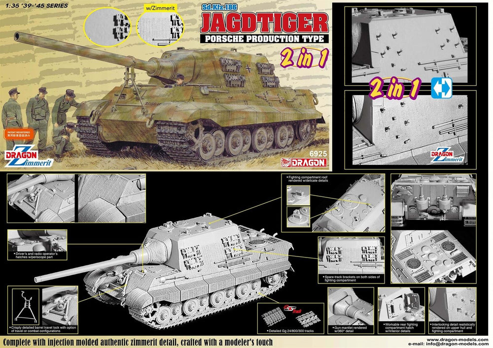 Dragon 1/35 scale Jagdtiger Porsche Production Type   2in1 optional Zimmerit version