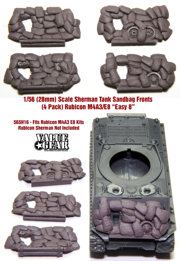 28mm (1/56 scale)  56SH16 Sandbag Fronts for M4A3 Sherman Version 1 (4 pack) (RUBICON)