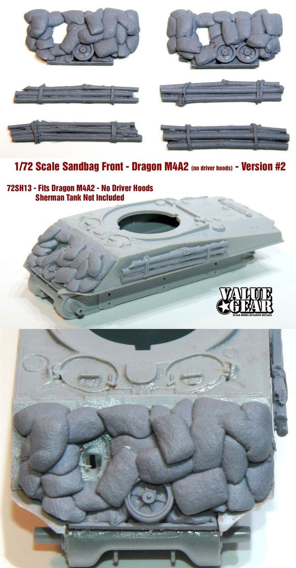 1/72 scale resin model 72SH13 Sandbag Fronts/logs For Sherman M4A2 V2 (no driver hoods) (Dragon Kits)