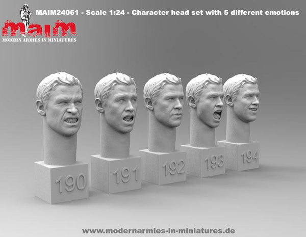 Character Heads set with 5 different emotions (5 Heads) / 1:24